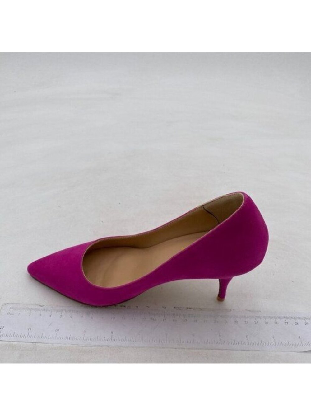 FSJ Hot Pink Classic Mid Heels Pointy Toe Pumps Slip On Office Ladies Dress Shoe